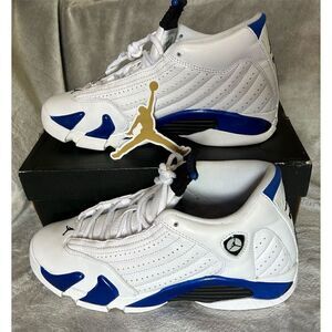 Air Jordan 14 Retro GS Kids Sneakers White/Black/Hyper Royal Size 7Y